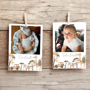 Wild One bannière photo premier anniversaire animal de safari bannière photo 1er anniversaire cartes photos non sexistes cartes photos bébé jalon # k03