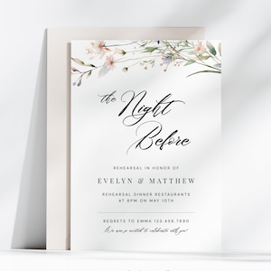 Modern Wildflower Wedding Rehearsal Invite Editable Template Floral Rehearsal Dinner Invitation the night before dinner Invite #09