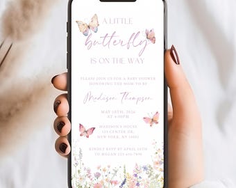 Butterfly Baby Shower Evite Baby in Bloom Baby Shower Invitation Digital Invite Wildflower Baby Girl Personalized Evite #b06