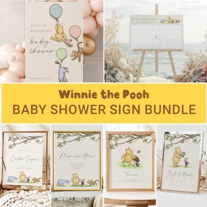 Winnie the Pooh Baby Shower Sign Bundle Baby Shower Welcome Sign Template Baby Shower Decoration Sign Personalized Party Signs Template #b02