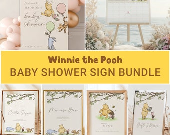 Winnie the Pooh Baby Shower Sign Bundle Baby Shower Welcome Sign Template Baby Shower Decoration Sign Personalized Party Signs Template #b02