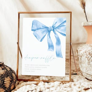 Blue Bow Baby Shower Sign Bundle Blue Ribbon Baby Shower Sign Decorations Blue Baby Boy, Diaper Raffle Signs #b12