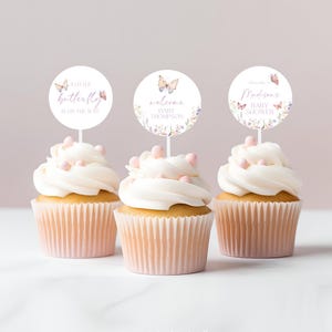 Butterfly Baby Shower Cupcake Topper Template Party Pick Wildflower Baby Shower Custom Cupcake Topper Personalized Birthday Cake Topper #b06