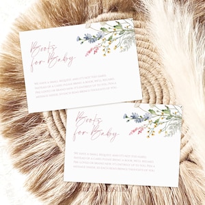 Boeken voor babykaart, invoegen boekverzoek, baby in bloei, babyshower gepersonaliseerde sjabloon wilde bloemen babyshower voor meisje #b03