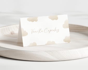 Cloud Nine Baby Shower Buffet Card Template Baby Shower Decorations Party Food Label Buffet Blue Food Card Bow gender neutral shower #b13