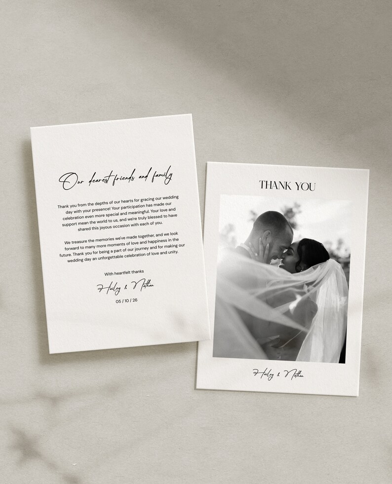 Modern Wedding Thank You Card, Minimalist Wedding Photo Thank You Card ...