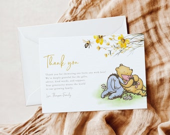 Classic Winnie the Pooh Baby Shower Thank you template Pooh Thank you card Printable Personalized Thank You Card A little hunny Pooh #b05