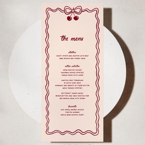 Modello di menu per baby shower con ciliegie Menù per baby shower con ciliegie Menù per baby shower con ciliegie rosa Decorazioni per baby shower per bambine #b14