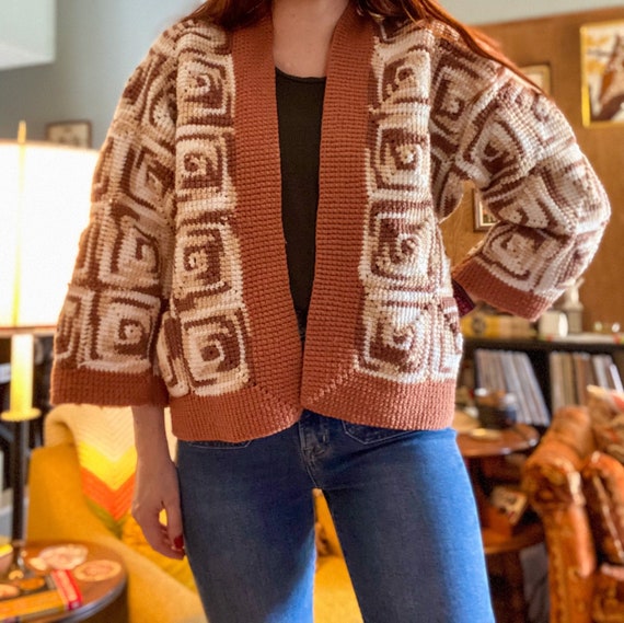 Vintage Crochet Cardigan / 1970s Cardigan / Granny