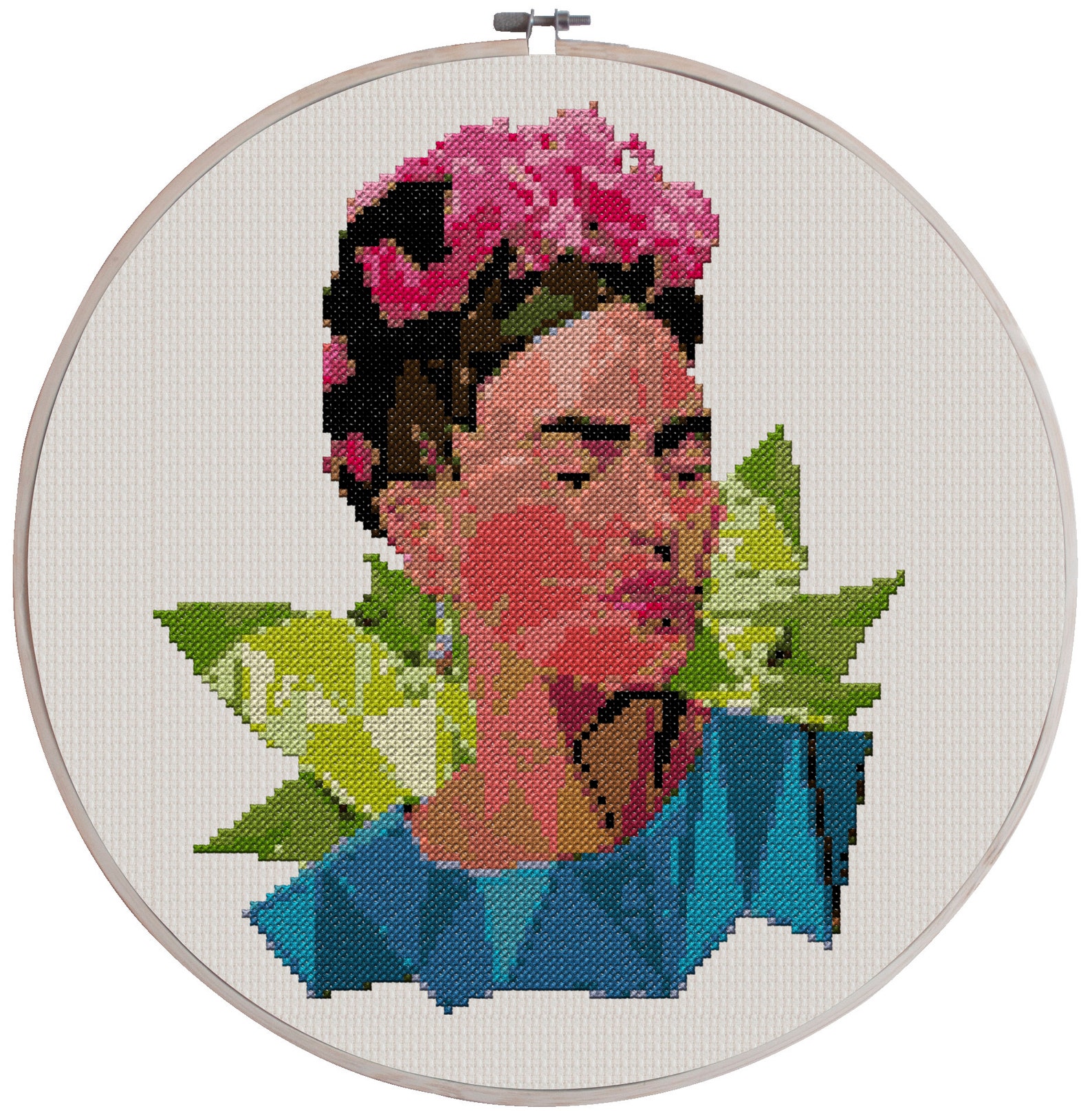 Polygonal Frida Kahlo cross stitch pattern easy self made gift | Etsy