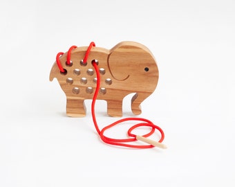 Elephant Threading Toy | Wooden Lacing Toy | Animal Toys | Toddler | Montessori School | Educational Wood Toys