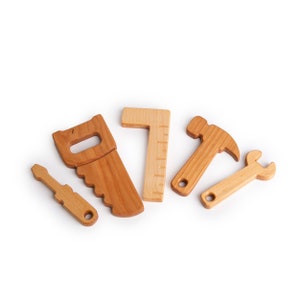 Wooden toy tool kit Personalized tool kit Toddler pretend play wooden repair kit Waldorf Montessori learning image 2