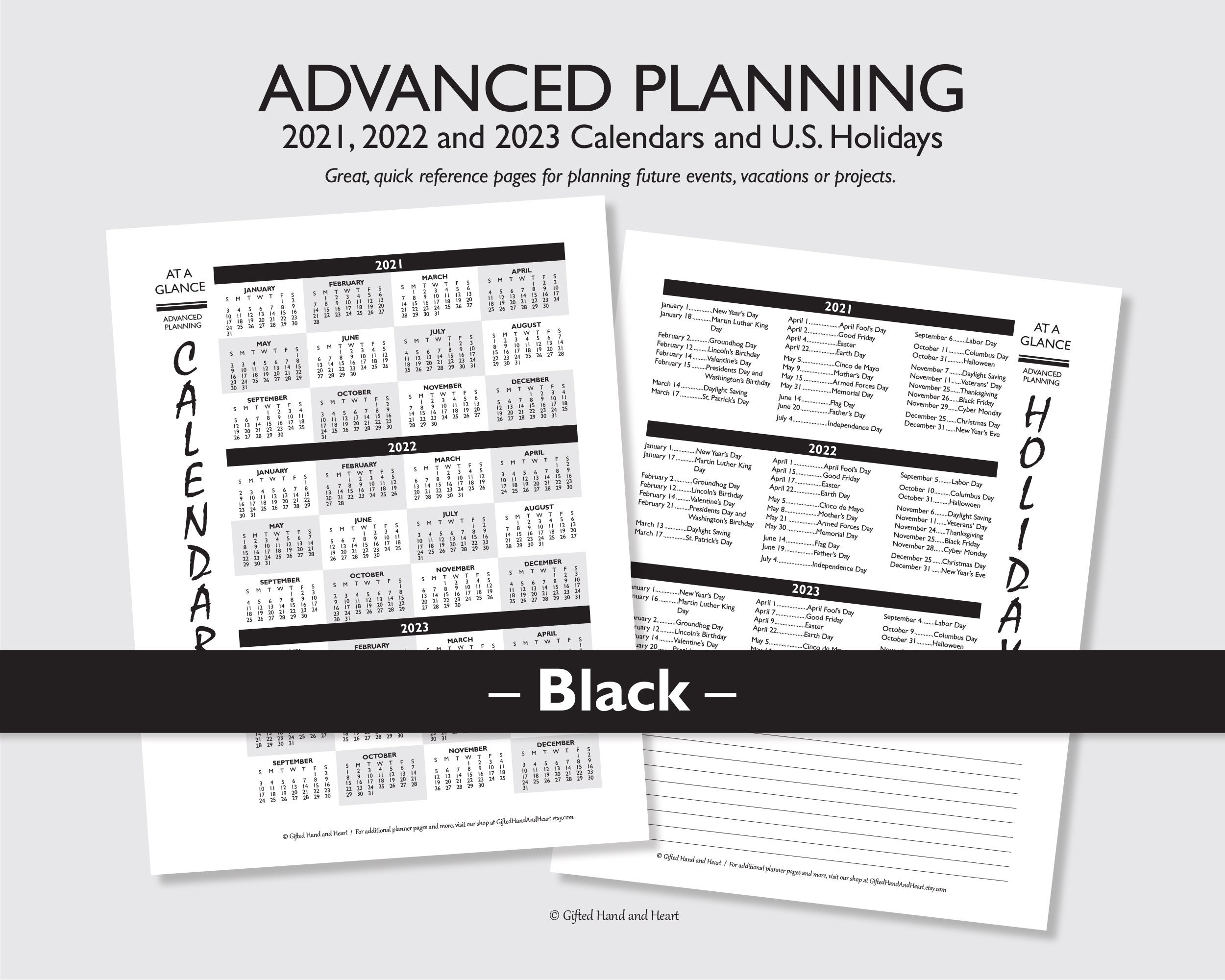 Advanced Planning 2021-2023 Calendar and U.S. Holidays | Etsy