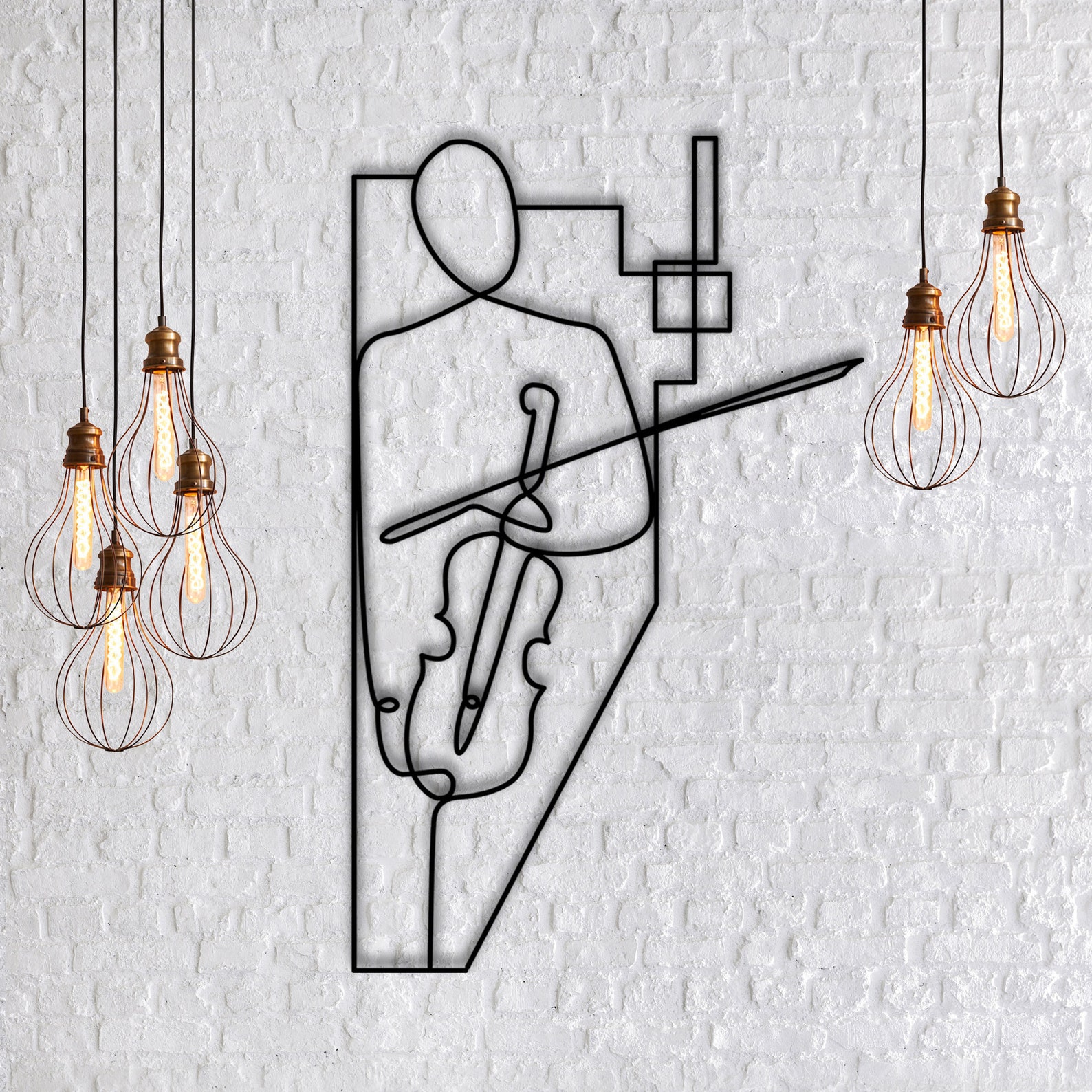 Wire art violinist wall mounted | Etsy