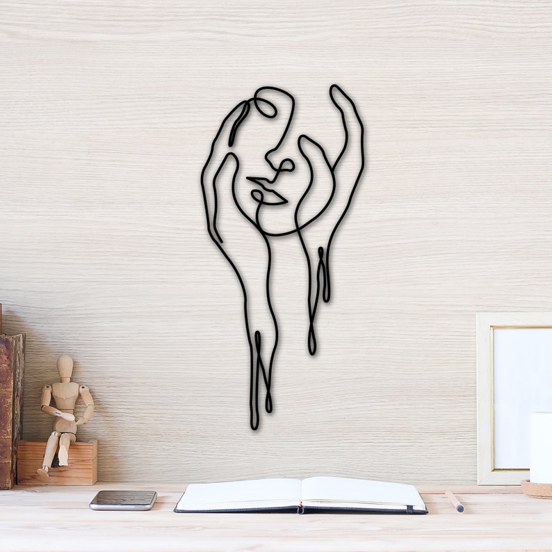 Wire art face in hands abstract style | Etsy