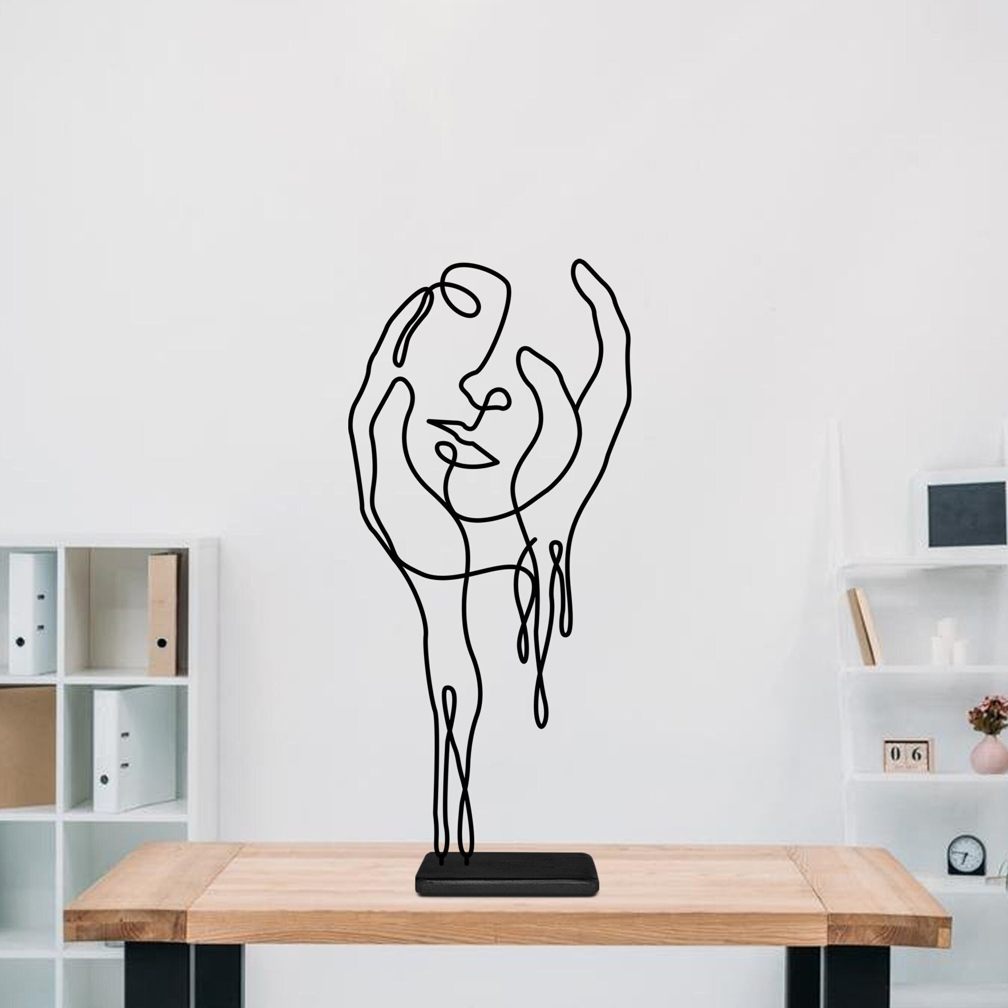 Wire art face in hand abstract style tabletop mounted floor | Etsy