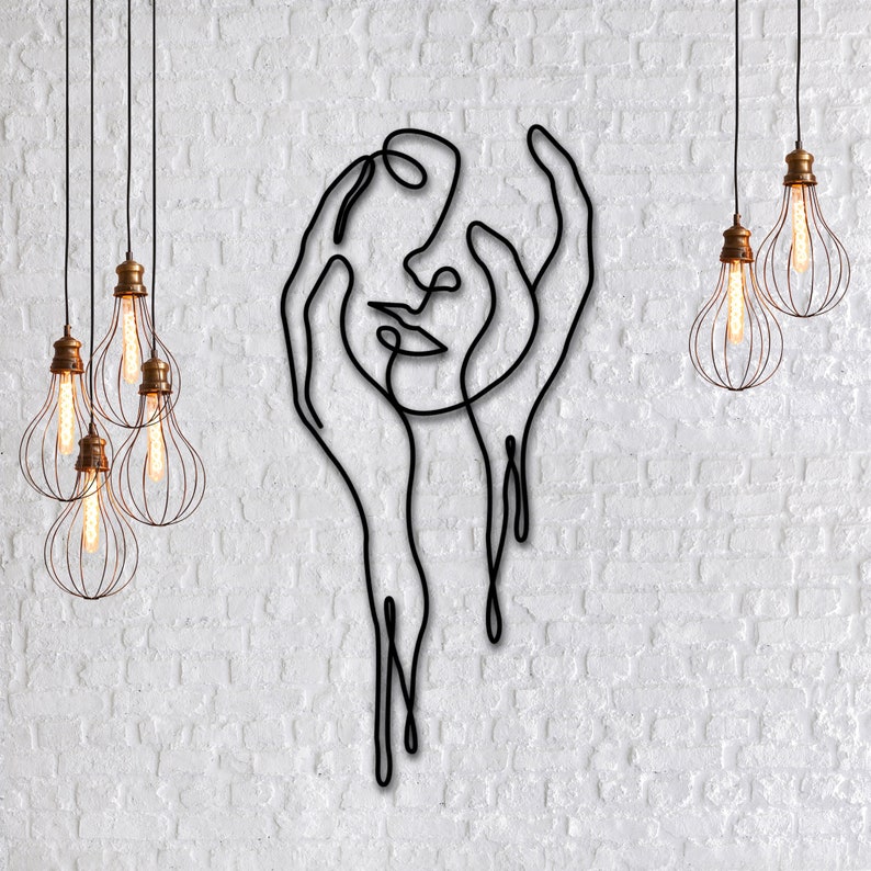 Wire art face in hands abstract style | Etsy