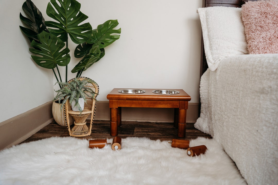 Mid Century Modern Dog Bowl With Stand, Two Bowls for Food and Water
