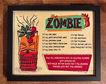 The Zombie | Vintage Cocktail Recipe | 8"x10" Print
