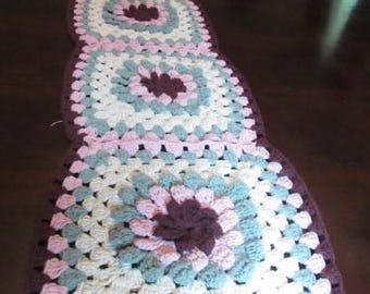 Hand Crocheted 4 Panel Table Runner with all Recycled Cotton-Polyester Blend Yarn