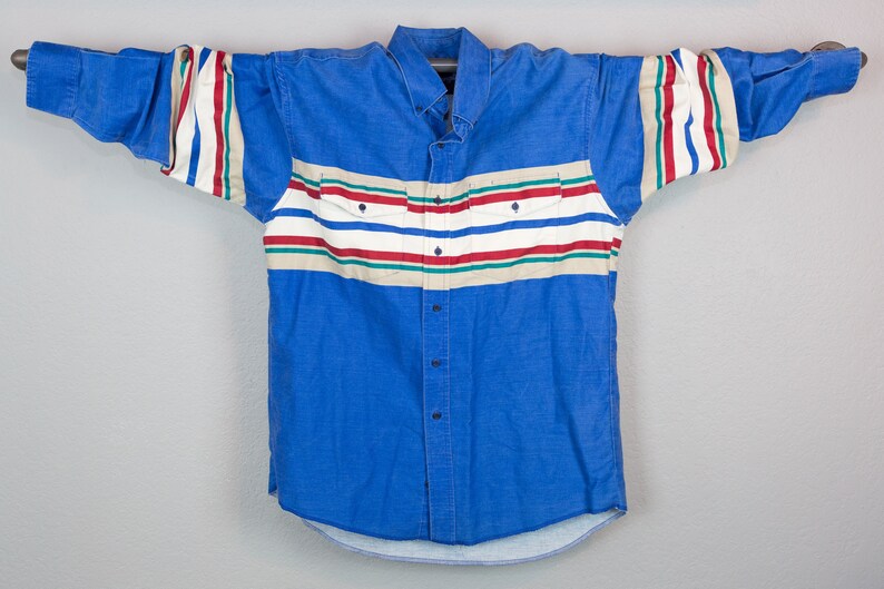Retro Striped Western Shirt Vintage Wrangler Western Multicolor Stripe Button Up Shirt Vintage Wrangler Western Shirt Large
