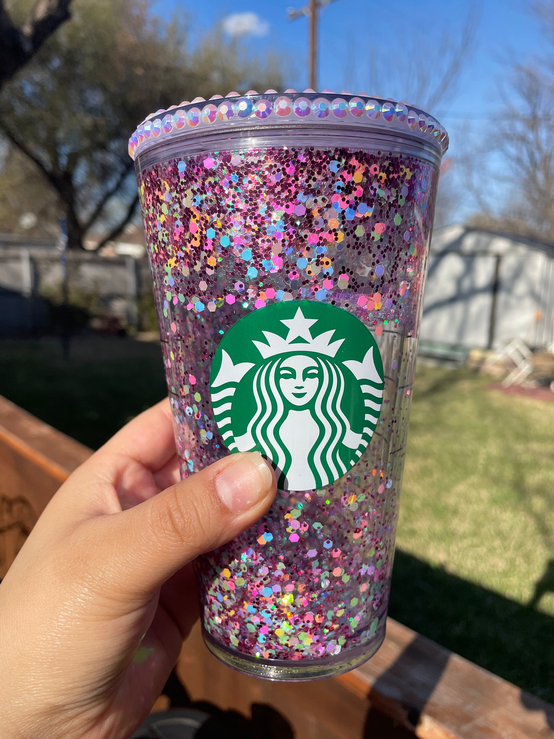 16 oz Snowglobe Starbucks vaso vaso acrílico Glitter Etsy