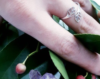 Adjustable Sterling Silver Torque Leaves Ring