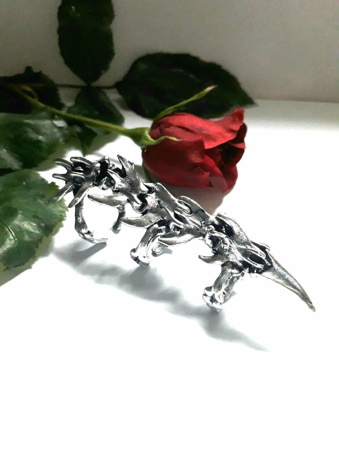 Bague De Main Squelette Crâne - Bijou Gothique Réglable En Argent, Pour Femme, Style Halloween Et Personnalité