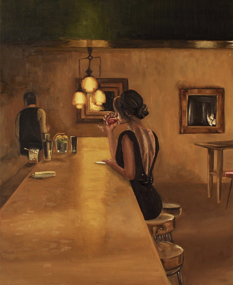 Woman in a Bar Print Fine Art Print Art Print Painting image 1