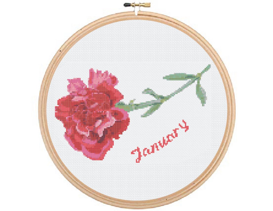 January Patchwork Birth Month Flower January Carnation Cross Stitch Pattern - Etsy