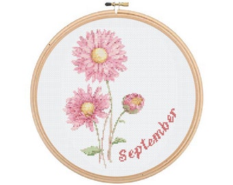 Birth Month Flower September Aster Cross Stitch Pattern