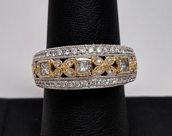 Two Tone Diamond Band Ring 14K White Yellow Gold Over 1 Carat XO Band