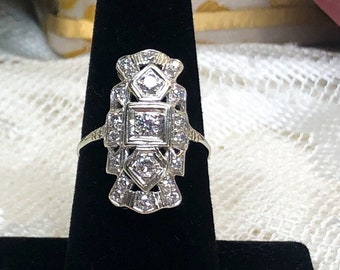 Diamond Art Deco Ring 14K White Gold Vintage VS 1.00ctw plus