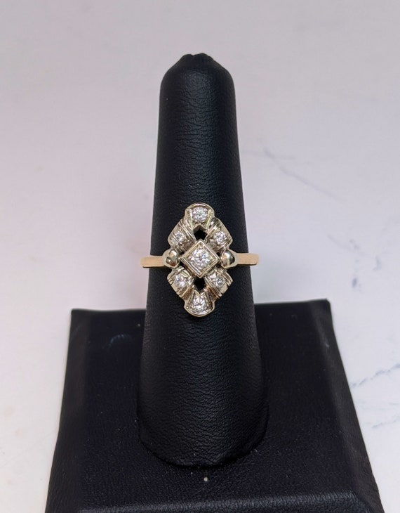 Art Nouveau Diamond Ring 14K yellow Gold White Go… - image 1