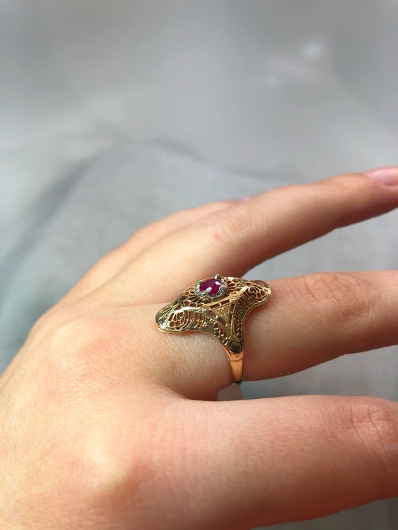 Art Deco 14 Yellow Gold Ruby Ring - image 5