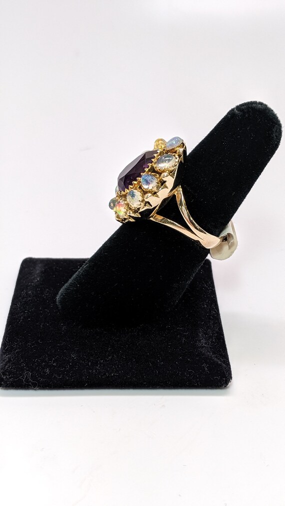 Victorian Amethyst and Opal Ring 14K Yellow Gold - image 4