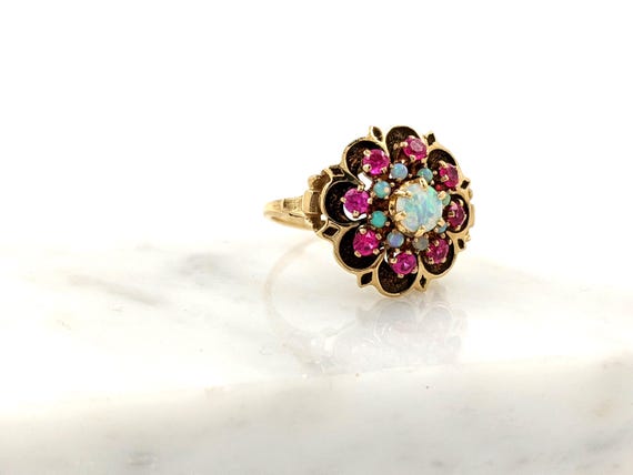 Opal and Lab ruby ring yellow gold 14kt - image 1