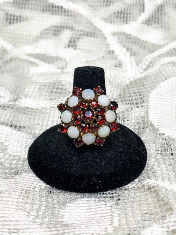 Vintage Garnet and Opal Princess Harem Ring Dome … - image 2