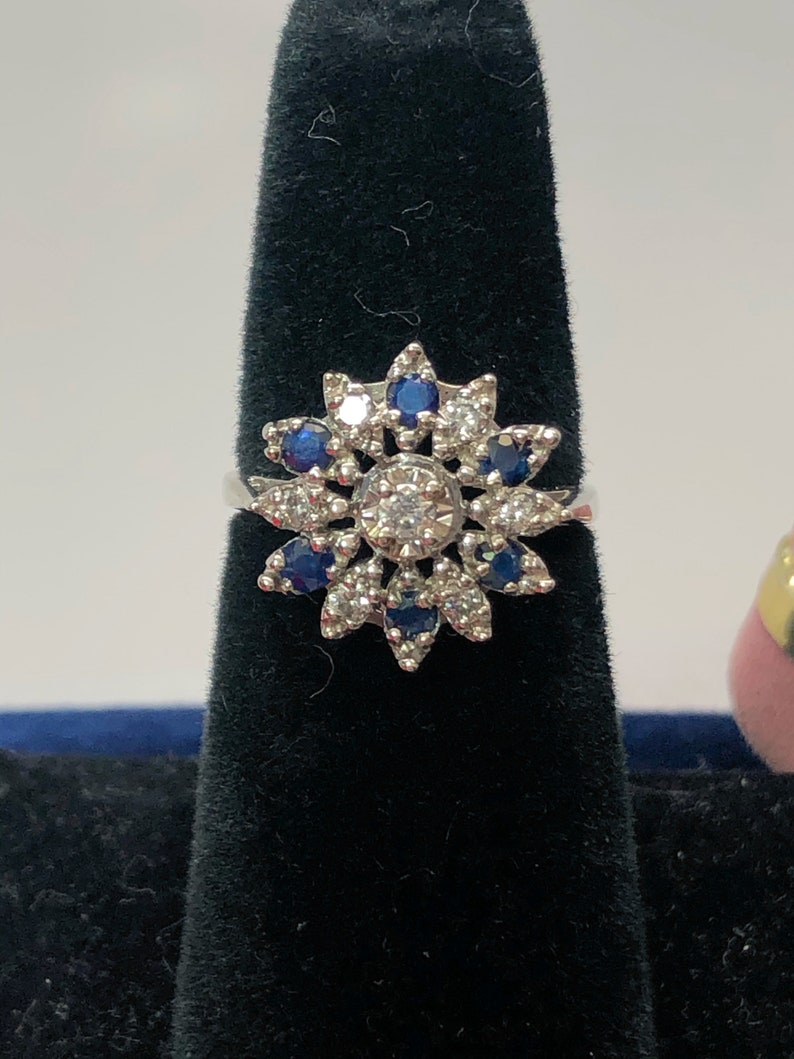 Vintage Diamond and Sapphire 14K White Gold Ring image 1