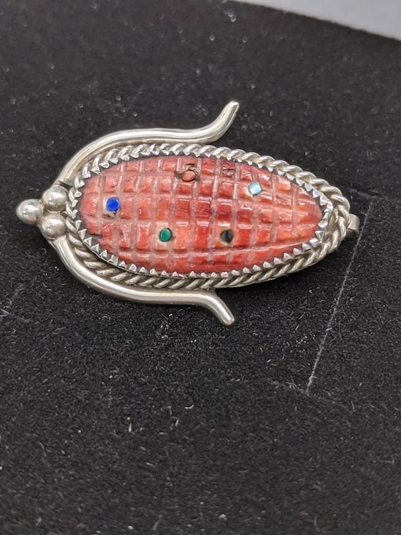 Sterling Silver E. Bowekaty Zuni Corn pin/ pendant