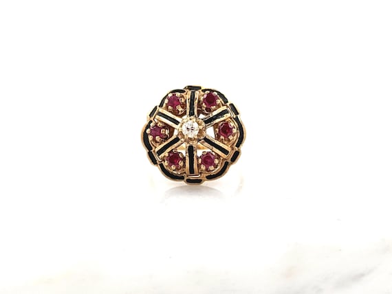Ruby and diamond and enameled ring - image 1