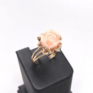 Vintage Coral Rose Flower Ring 14K Yellow Gold