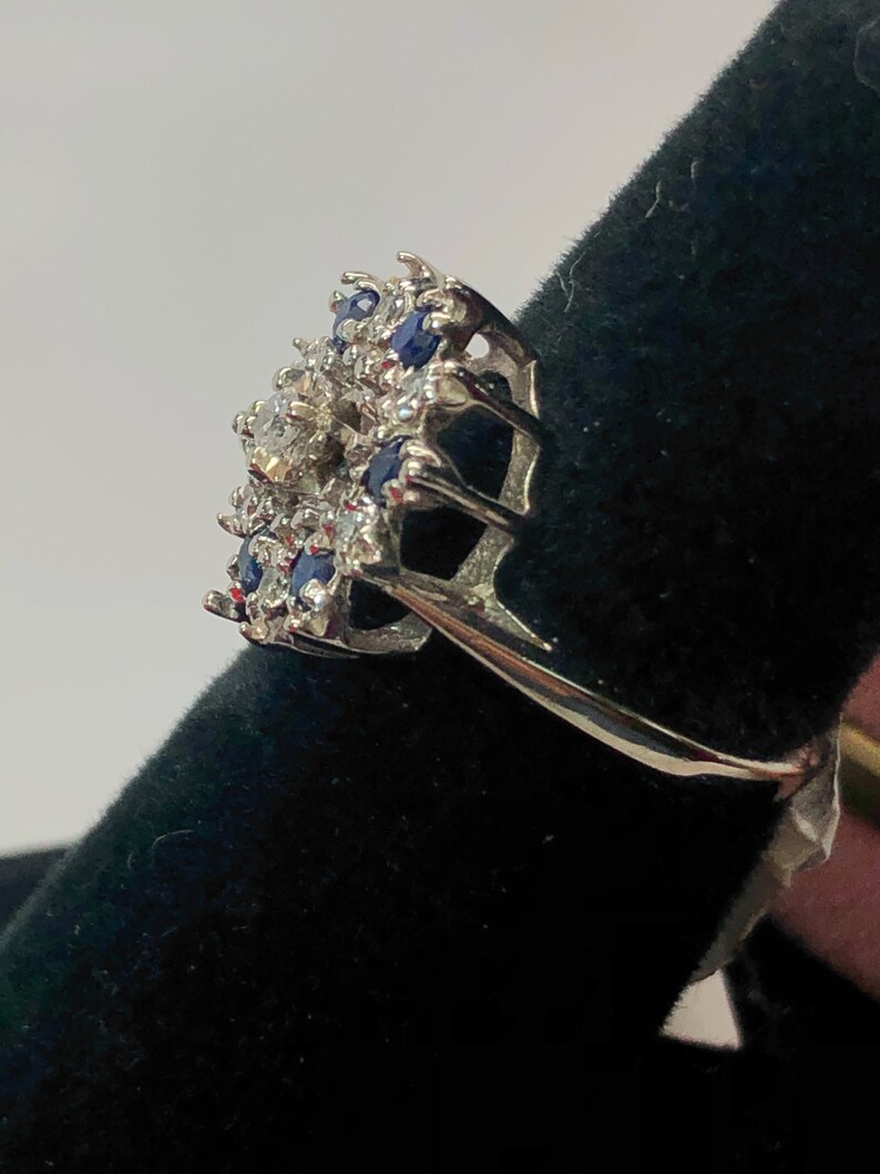 Vintage Diamond and Sapphire 14K White Gold Ring image 3