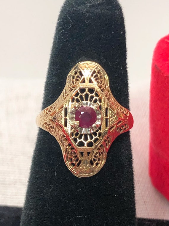 Art Deco 14 Yellow Gold Ruby Ring - image 1