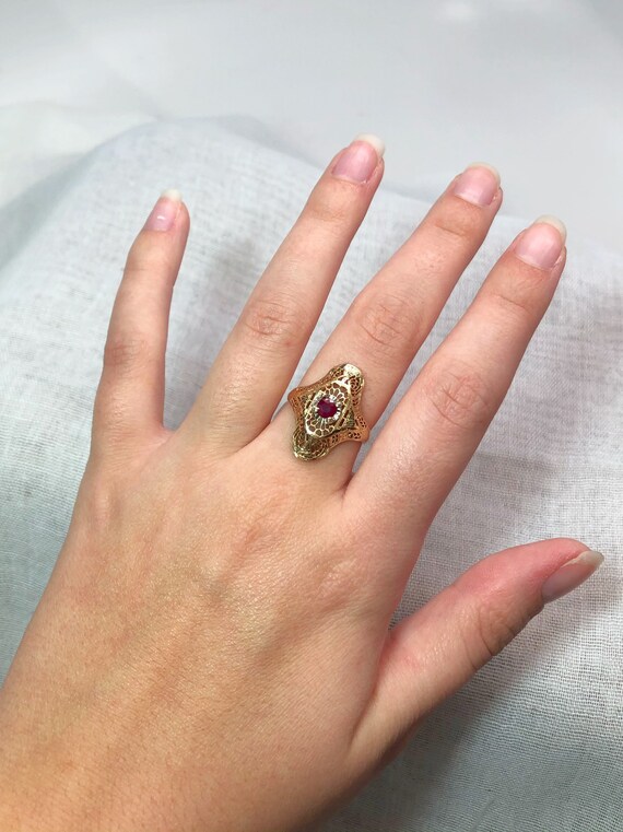 Art Deco 14 Yellow Gold Ruby Ring - image 4