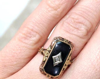 Onyx Ring With Rose Gold Filligree - Etsy