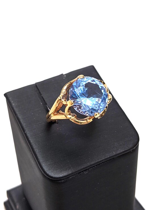 Cathedral Blue Topaz Ring 10k Yellow Gold - image 1
