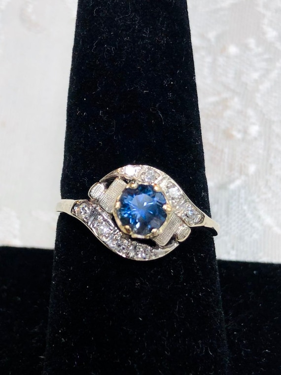 Art Nouveau Bypass Ring Sapphire 14K White Gold