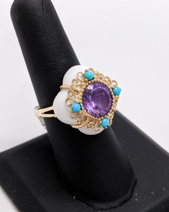 Vintage Amethyst Turquoise and Jade Ring 14K Yellow Gold Etsy