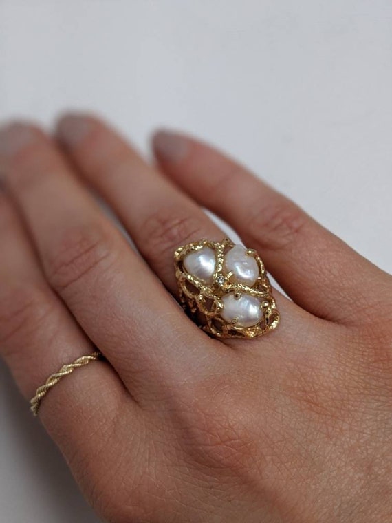 Fresh water pearl and diamond ring - image 7